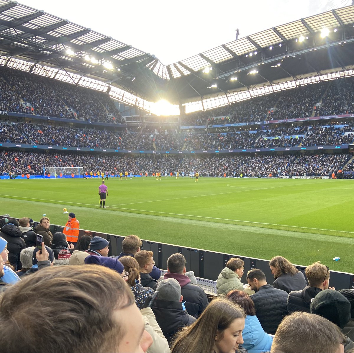 IanVizzi's tweet photo. Row 10 at Etihad. Solid performance from City. 
Welcome to Guehi what a great acquisition - calm strong composed presence at the back https://t.co/YpeWnERSbT