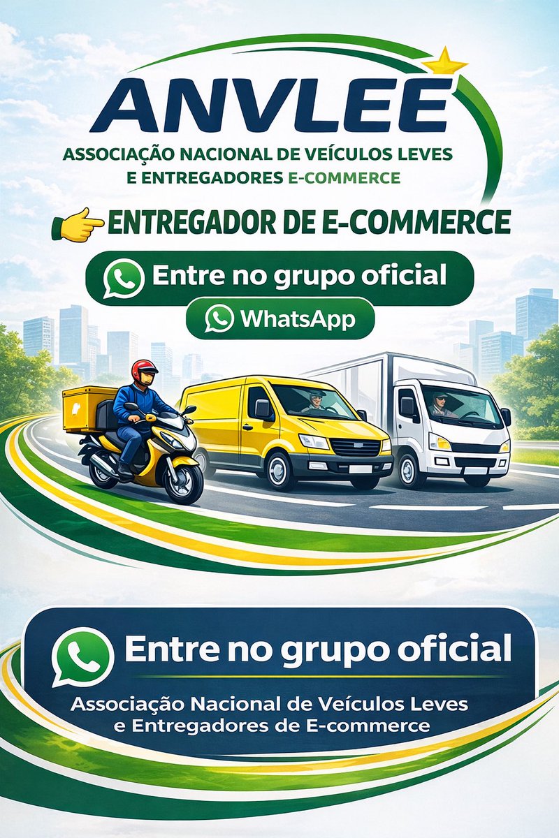 👉 Conheça a ANVLEE – Associação Nacional de Veículos Leves e Entregadores e-Commerce

No grupo vc vai encontrar:
✅ Informações importantes p/entregadores
🔗 Entre agora no grupo oficial:
chat.whatsapp.com/KyjjBATiYlJ2BX…

💪 Juntos somos + fortes. Participe e convide outros entregadores!