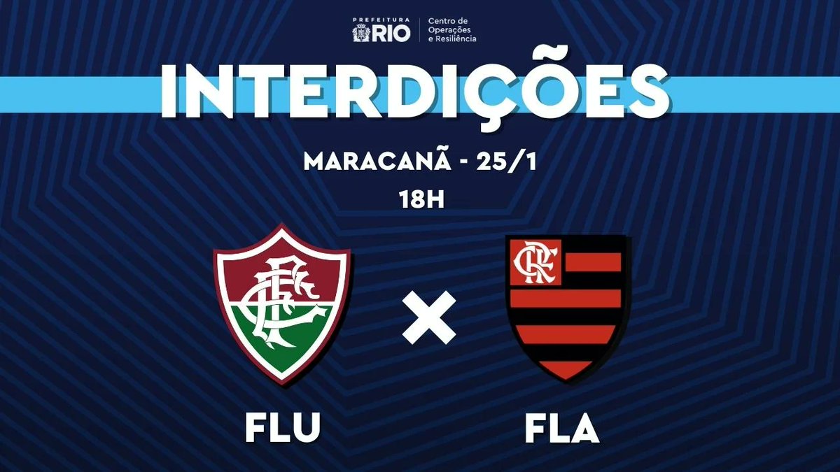 Carioca 2026: Maracanã terá interdições neste domingo (25/1) para o jogo Fluminense x Flamengo

O Centro de Operações e Resiliência da Prefeitura do Rio (COR-Rio) informa que irá implantar uma operação especial de trânsito neste domingo (25/1) para o jogo entre Fluminense e