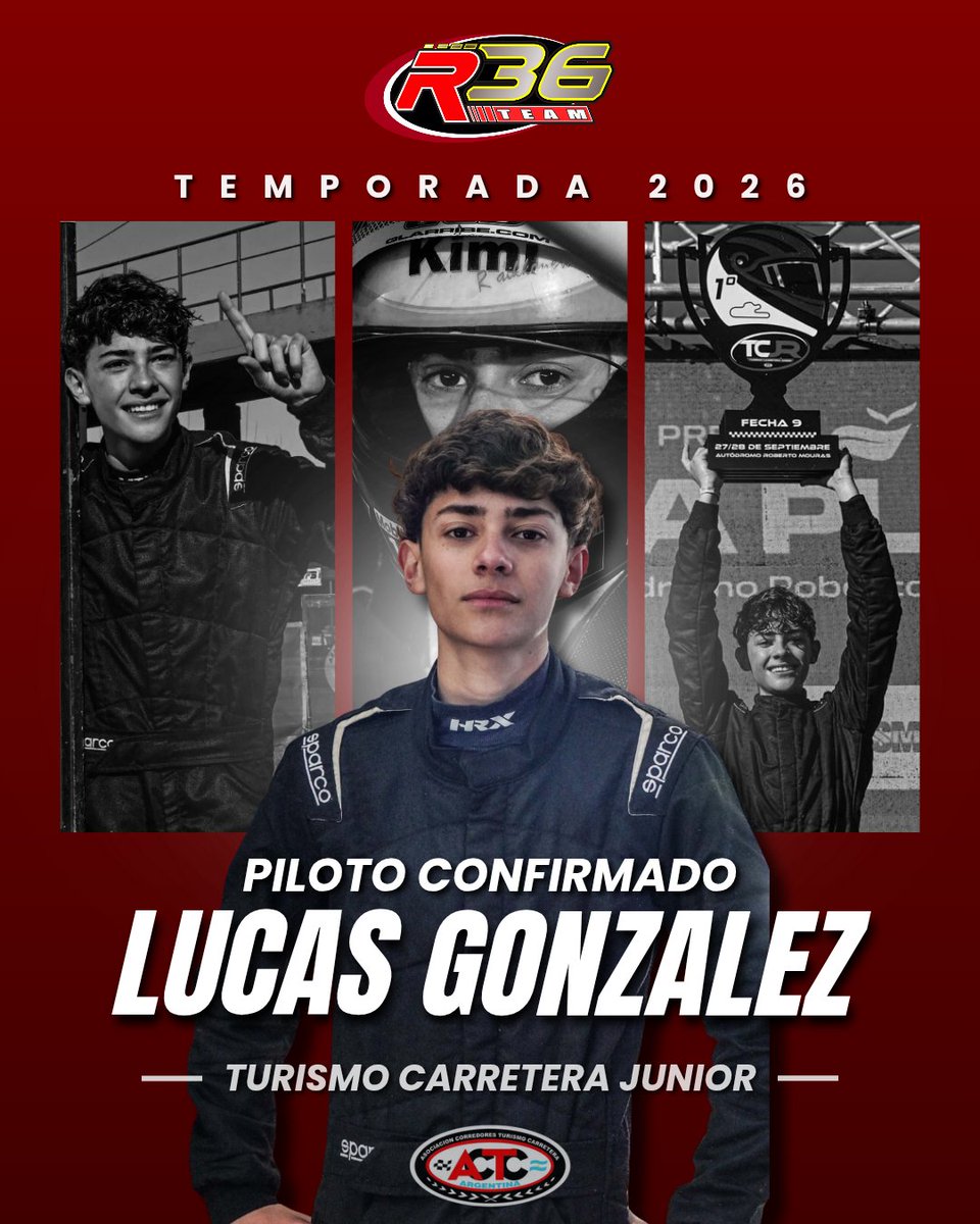 📢 Piloto Confirmado‼️2️⃣0️⃣2️⃣6️⃣

➡️ Lucas Gonzalez continuará en el equipo para afrontar la temporada 2026 del campeonato de TC Junior.

Estamos muy contentos de anunciar su continuidad en el R36 Team❗️

#TCJUNIOR #TURISMOCARRETERAJUNIOR
#tcjr #actc