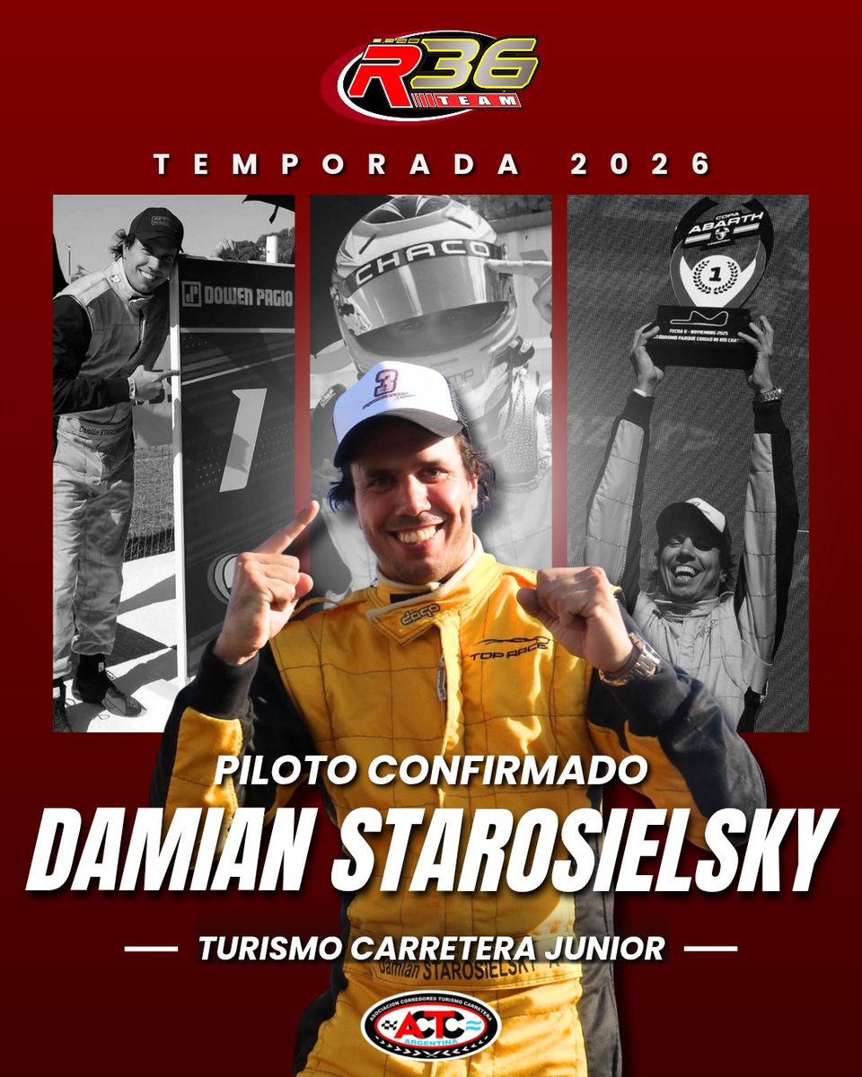 Piloto Confirmado‼️2️⃣0️⃣2️⃣6️⃣

El piloto Damian Starosielsky , se incorpora a nuestro equipo para disputar el Campeonato 2026 del TURISMO CARRETERA JUNIOR.
El representante de Chaco, viene de ser Subcampeón de la Copa Abarth.

#turismocarreterajunior #tcjunior #tcjr #r36team #actc
