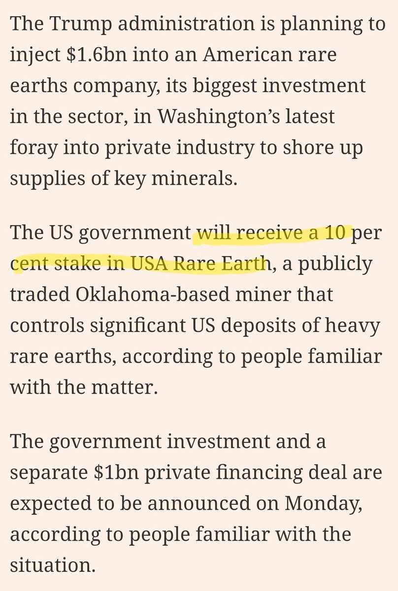 scottlincicome's tweet image. Another US government equity stake just dropped, bringing the grand total to TWELVE since Trump took office.

Reminder: prior to last year, Washington hadn't been a shareholder in a healthy private company since at least the 1950s.
 ft.com/content/0a337d…