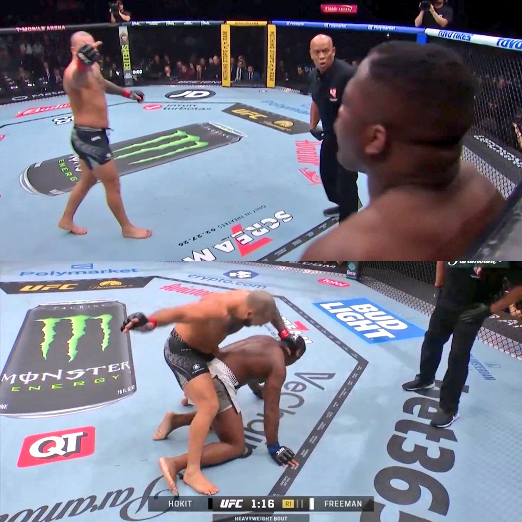 ▼UFCヘビー級マッチ
🇺🇸ジョシュ・ホキット
🇺🇸デンゼル・フリーマン

ホキットがフリーマンを完全に圧倒…
フリーマンは戦意喪失し、1R4分59秒でレフェリーストップ‼️
#UFC324