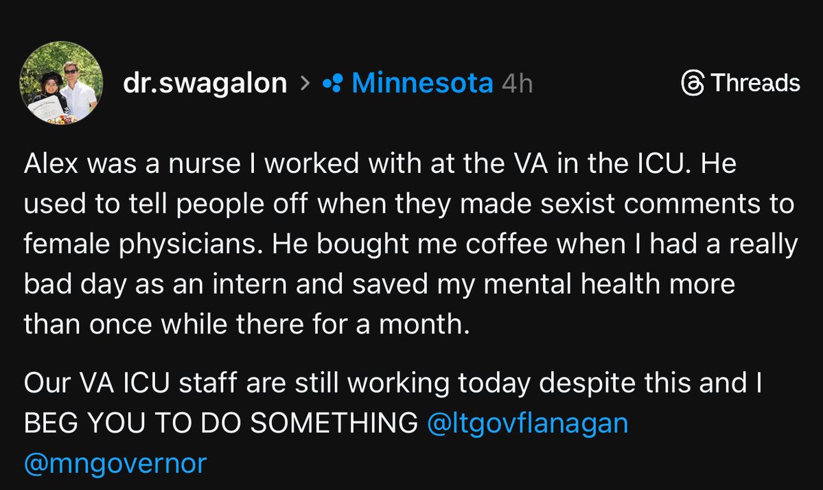 allenanalysis's tweet image. This is the part they can’t spin.

Alex Pretti wasn’t a “threat.” He was a VA ICU nurse.

A colleague says he stood up for women physicians, checked on people when they were breaking, and literally kept them going.

And now that same VA ICU staff is back at work today… while the…