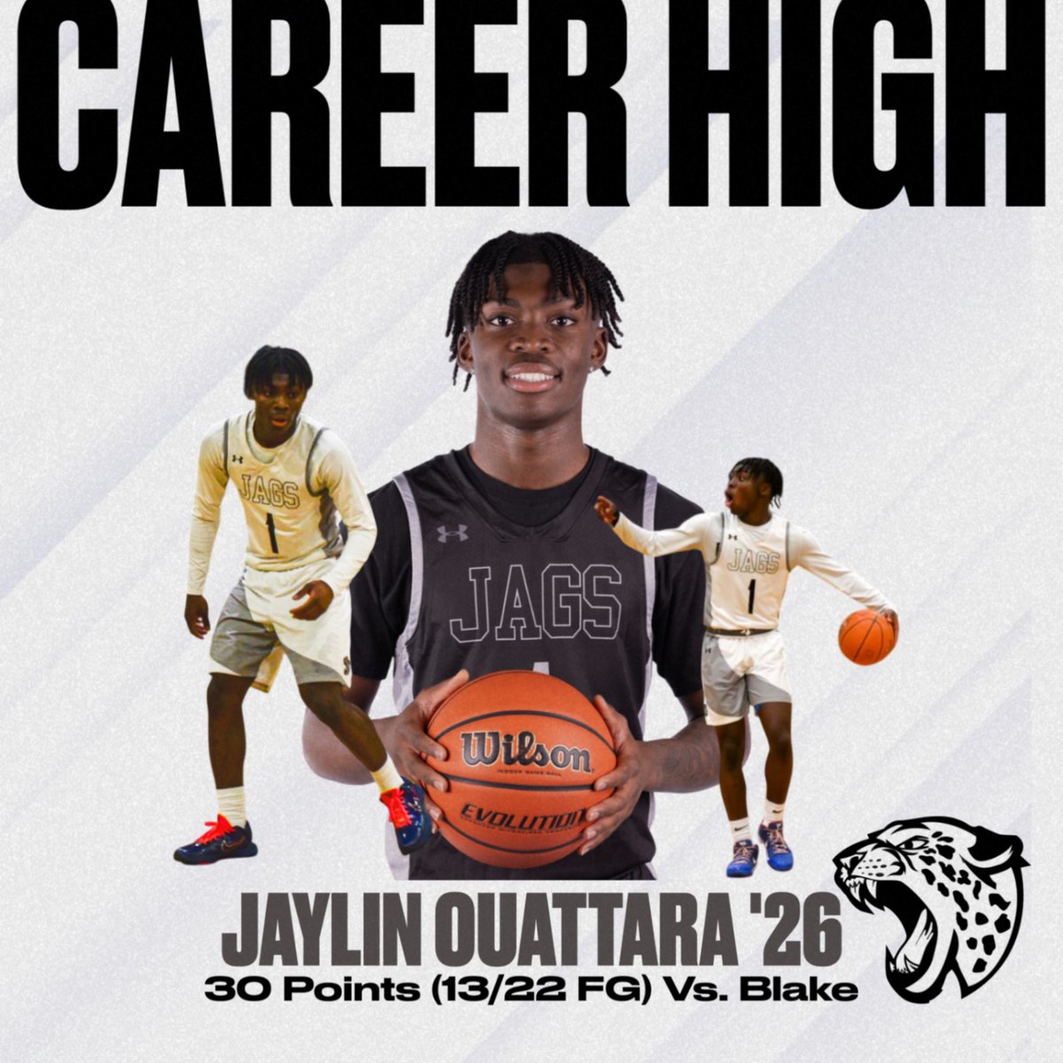 NWJaguarsMBB's tweet photo. Career High 30 points Vs. Blake HS for Jaylin Ouattara ‘26 (also had 5 rebounds, 2 assist, and 5 steals) #JagsNation https://t.co/vHQiVPpU8s