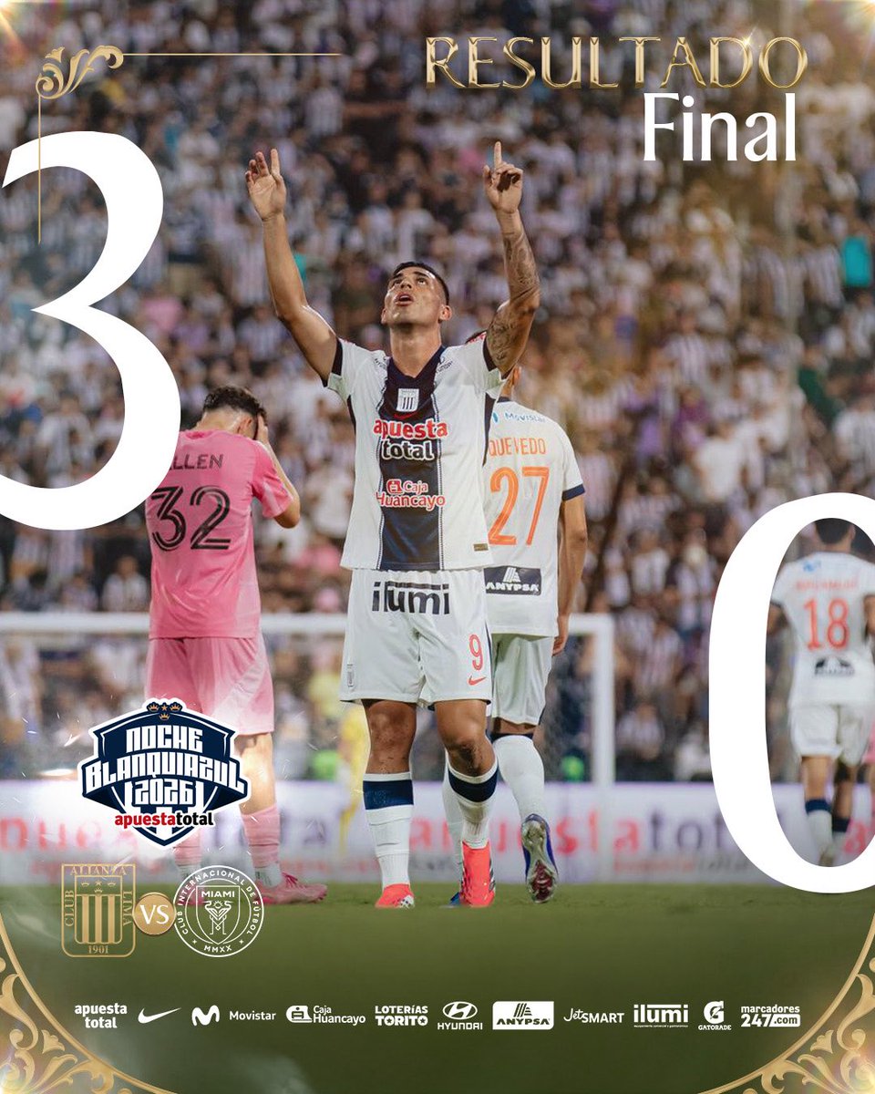 ⚪️ 𝐅𝐈𝐍𝐀𝐋 𝐃𝐄𝐋 𝐏𝐀𝐑𝐓𝐈𝐃𝐎 🔵

<a href="/ClubALoficial/">Club Alianza Lima</a> 3-0 <a href="/InterMiamiCF/">Inter Miami CF</a> 

🏆 La Noche Blanquiazul 2026.

Seguimos trabajando. 💪🏾
Esto continúa.💙