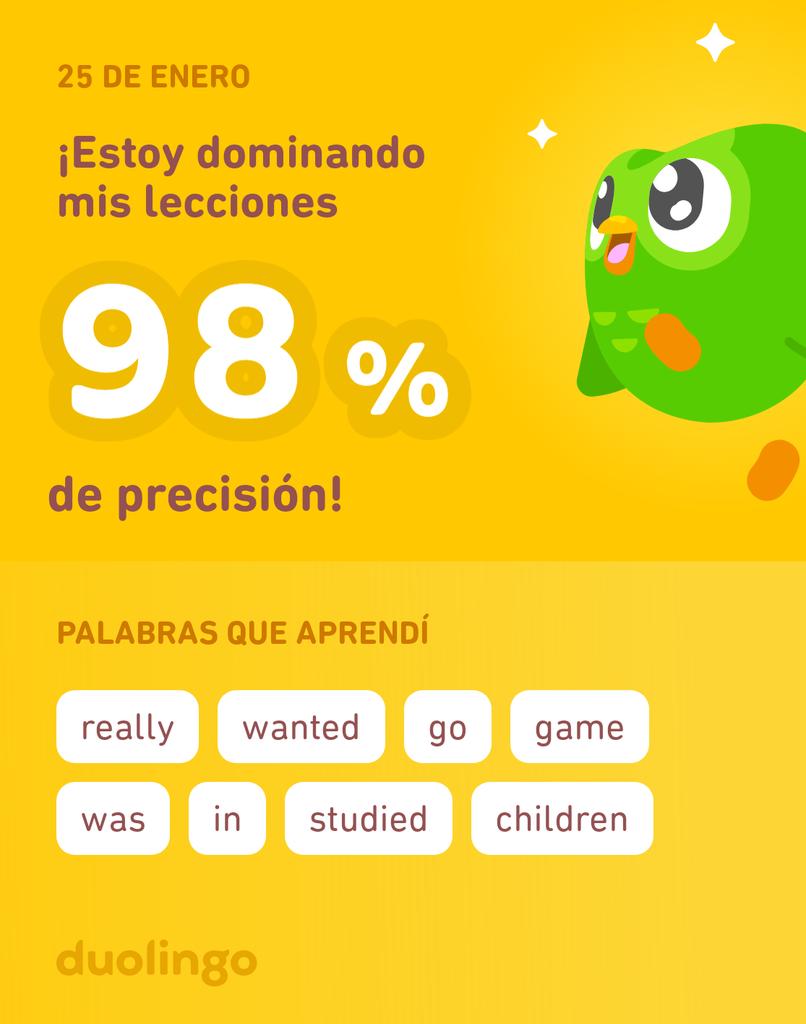 ¡Estoy aprendiendo inglés en Duolingo! Es gratis, divertido y efectivo.