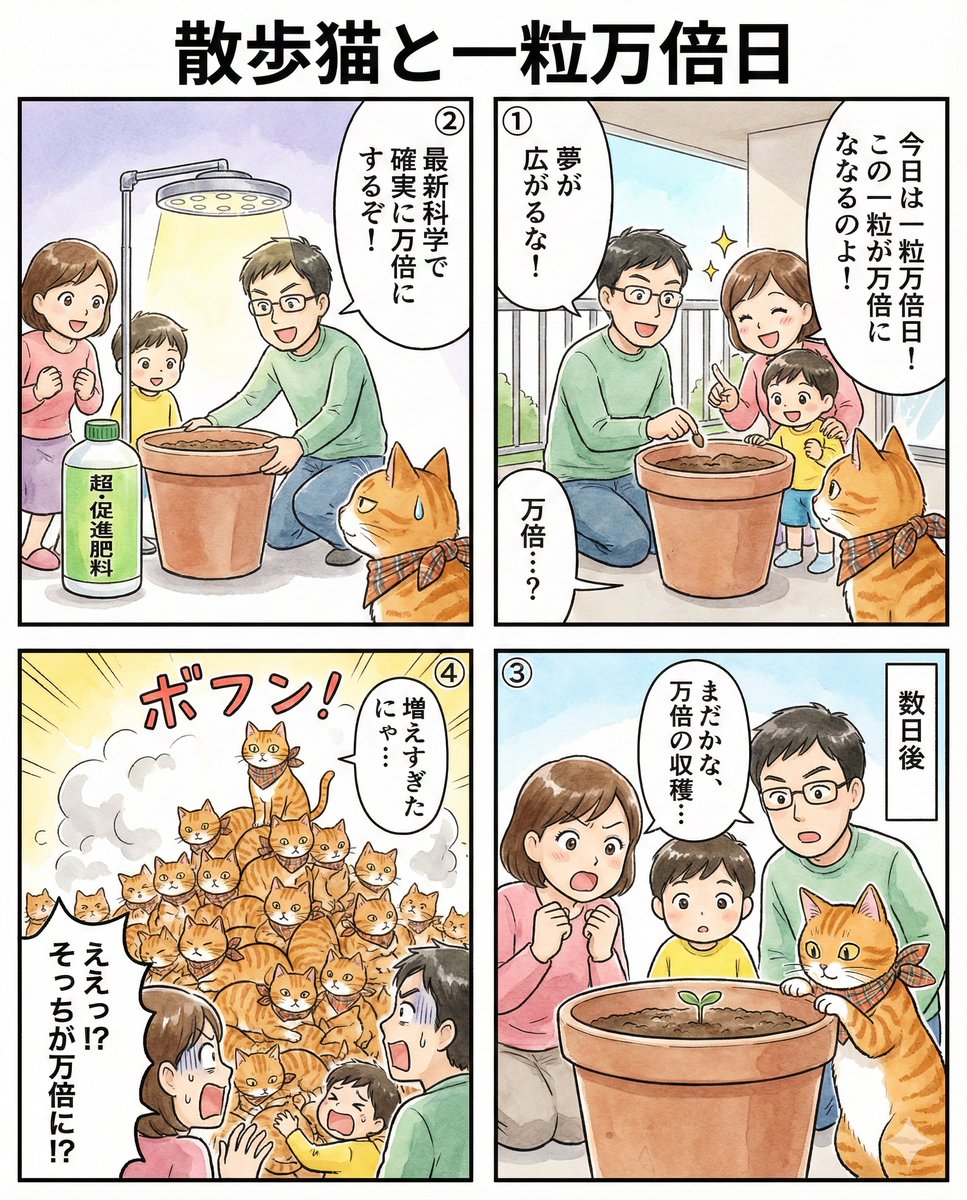 sanponecomics's tweet photo. 『散歩猫と一粒万倍日』
#散歩猫 No.60
#GoogleGemini #4コマ漫画  🍌 https://t.co/zEPxhdHjpz