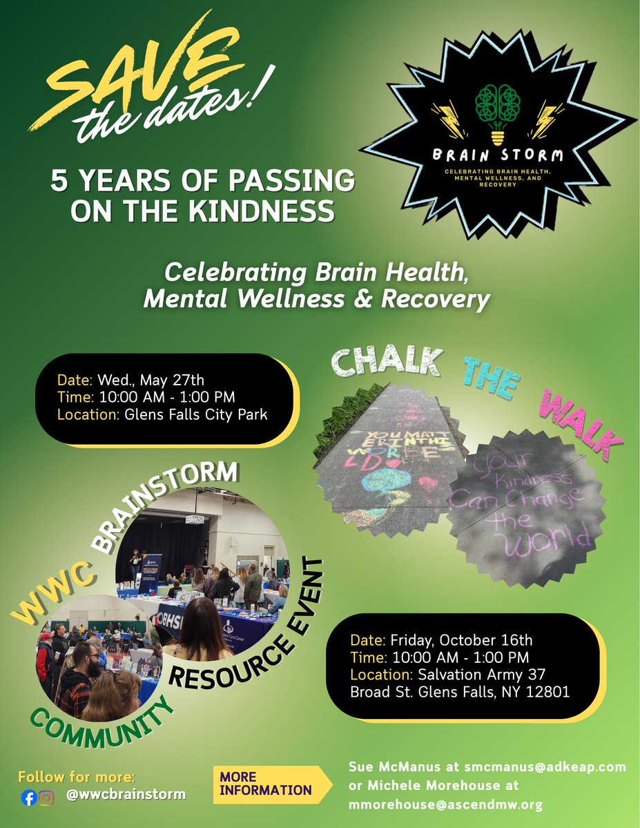 ASCEND_MW's tweet image. Hard to believe that WWC Warren Washington Counties Brainstorm is in its 5th year! What a milestone to be apart of especially in our communities with all of the collaboration and support.
So mark your calendars and get that chalk ready!