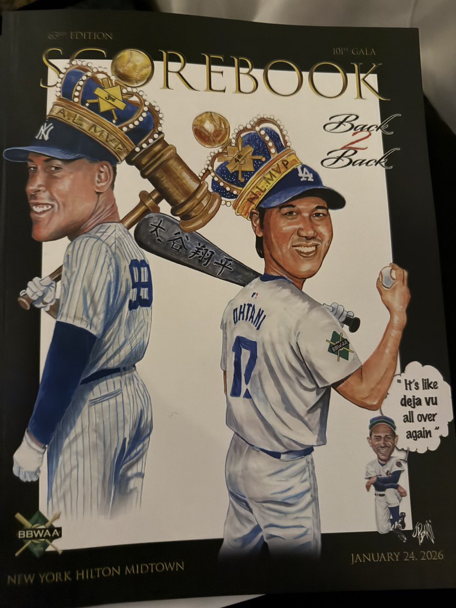 BBWAA MVP授賞式 パンフレット 大谷&ジャッジ MVPピンバッジ 全米野球記者協会（BBWAA）主催の夕食会がニューヨークで開催