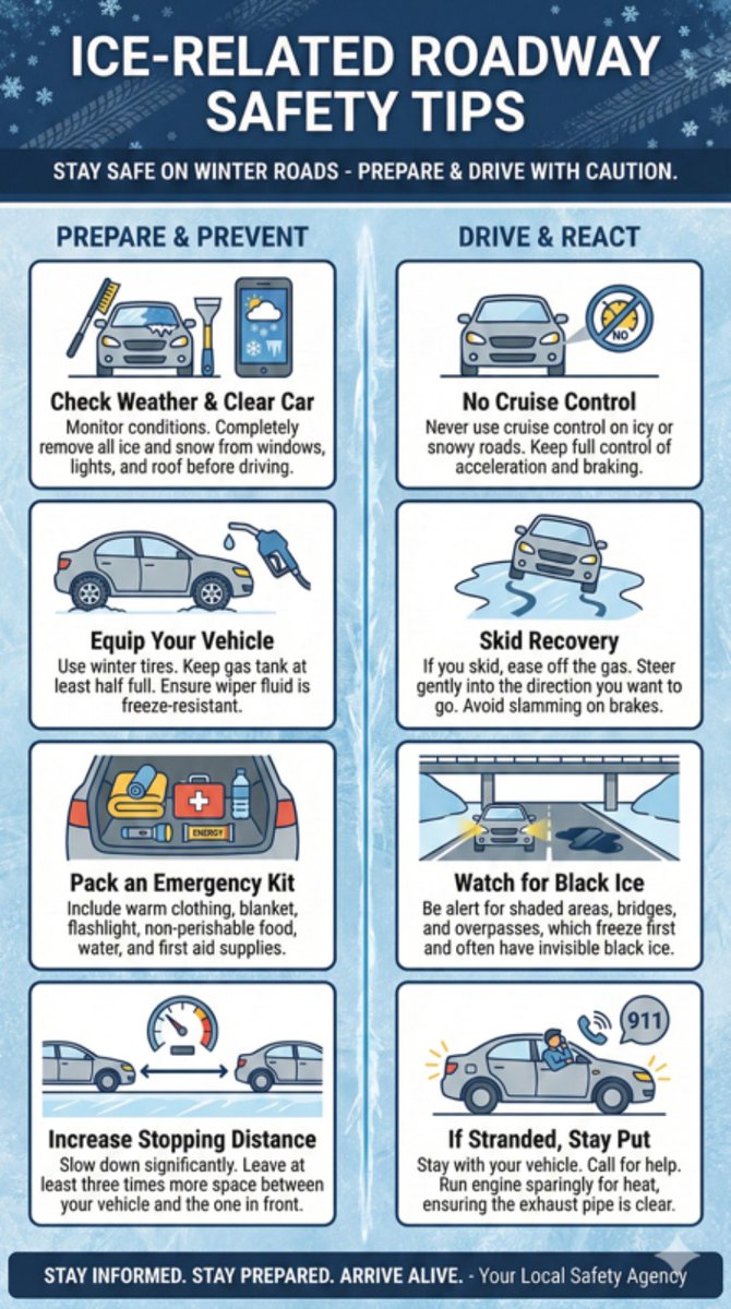Freezing temperatures and icy conditions can make travel extremely dangerous. If you must be on the road, take extra time to prepare and drive with caution. 
#wcfd #winterstorm