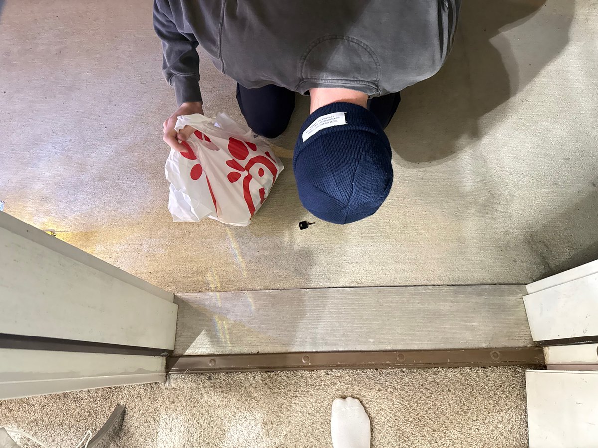There’s a blizzard out, but I wanted food and the key to his new chastity device, so he delivered ☺️