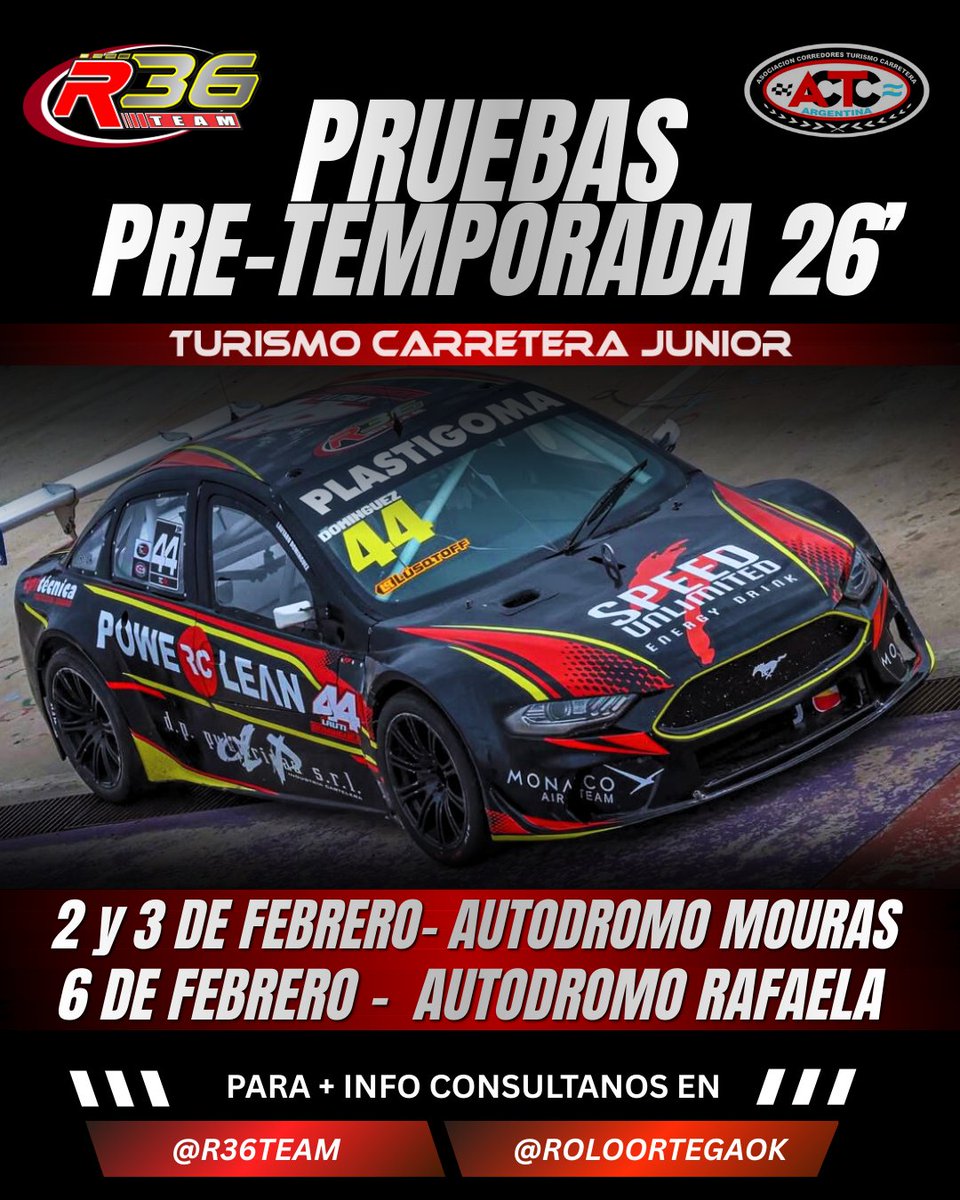 Pruebas Pre-temporada 2026 TCJunior!!

Consultanos por mensaje y sumate 🏁

#tcjunior #turismocarreterajunior #actc #tcjr #tc