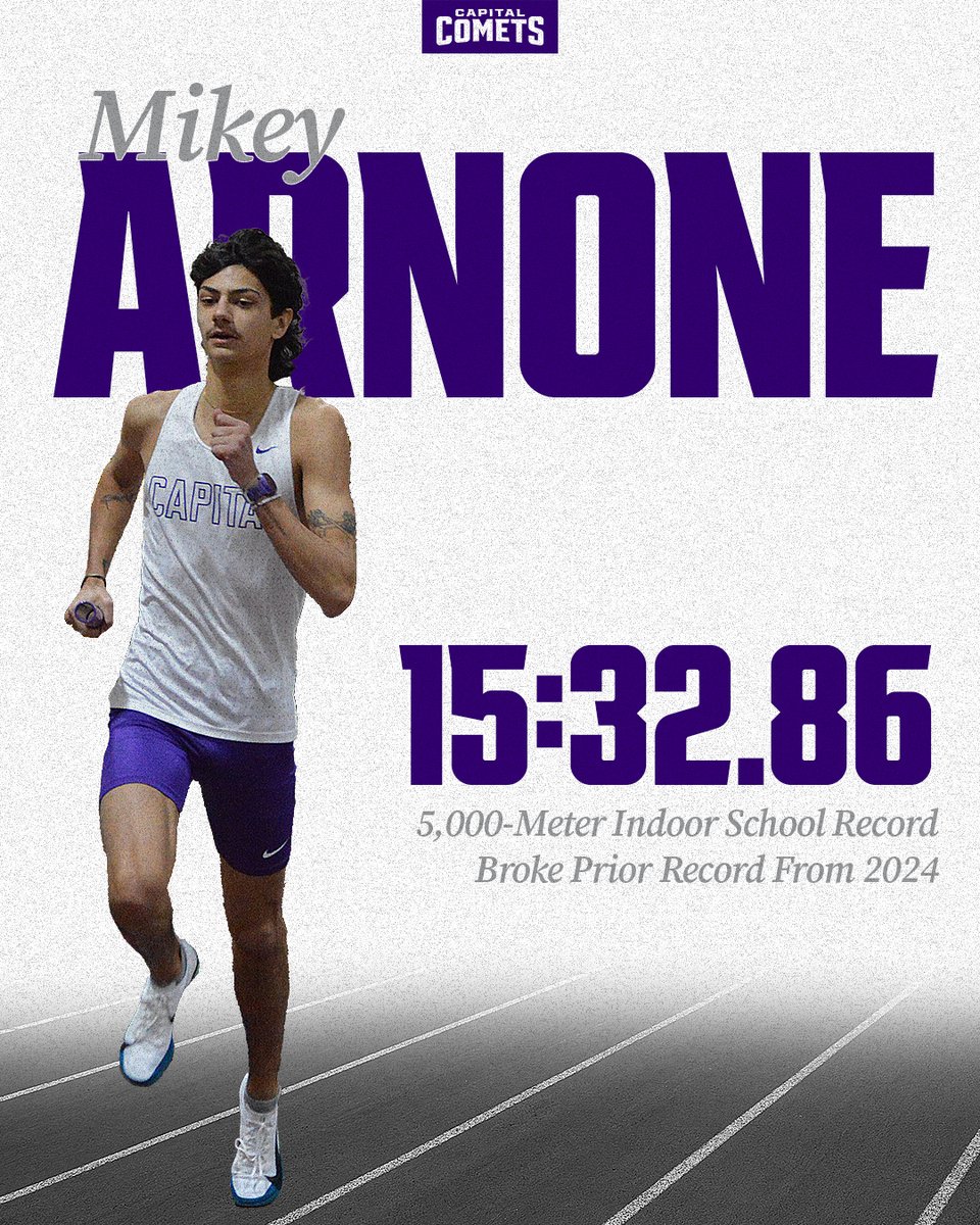 cap_athletics's tweet photo. 𝓝𝓮𝔀 𝓢𝓬𝓱𝓸𝓸𝓵 𝓡𝓮𝓬𝓸𝓻𝓭

Mikey Arnone runs a new school record time of 15:32.86 in the 5,000-Meter Run at today's Ashland Invitational! 

#CapFam | #CapTF | #POTP https://t.co/XblYdNz2I3