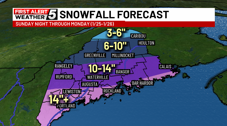WABI_TV5's tweet photo. Here is a look at anticipated snowfall totals Sunday evening through Monday.

For a full discussion of the forecast including snow impacts, go to https://t.co/iqlBeUbq2c https://t.co/gdMKPhIk68