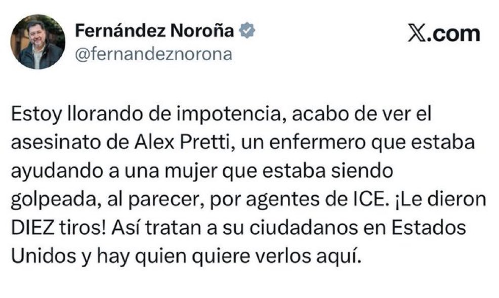 Hipócrita. <a href="/fernandeznorona/">Fernández Noroña</a> Hipócrita. Jamás te leí algo así sobre el asesinato de Carlos Manzo, ni por los miles de mexicanos asesinados por el crimen y la extorsión de este país.