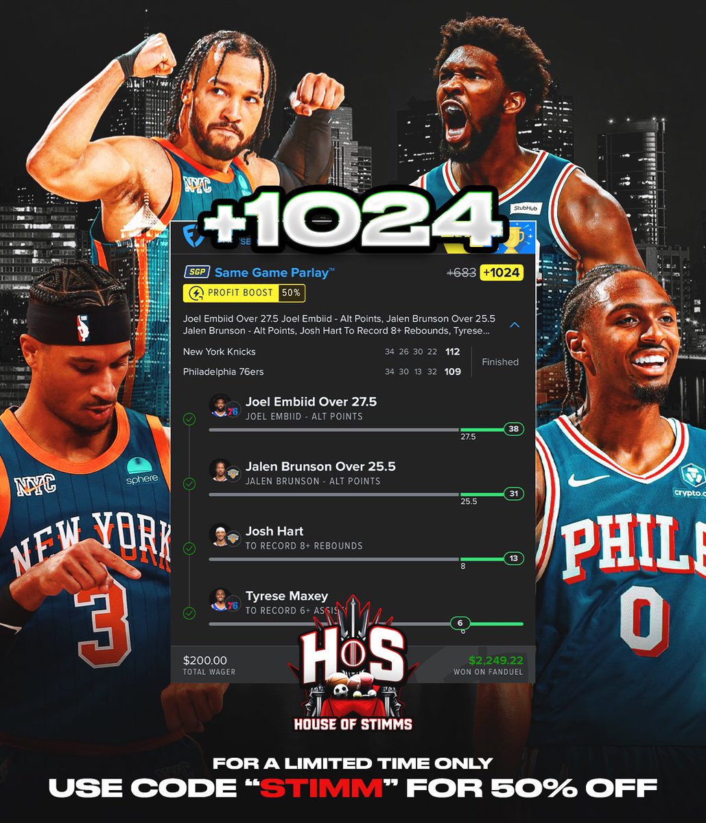 stimsimm's tweet image. ANOTHER free play cash for the X family🎯

Detailed analysis on our plays and full transparency with DAILY recaps.

🚨Tap in with code “STIMM” for 50% off🚨👇

whop.com/house-of-stimms