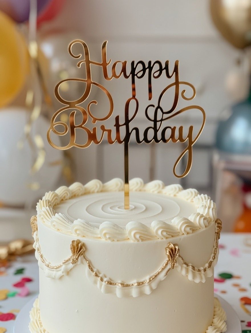Happy Birthday 🥳 Elegant Gold Acrylic Cake Topper.#HappyBirthday #cake toppers #celebrate