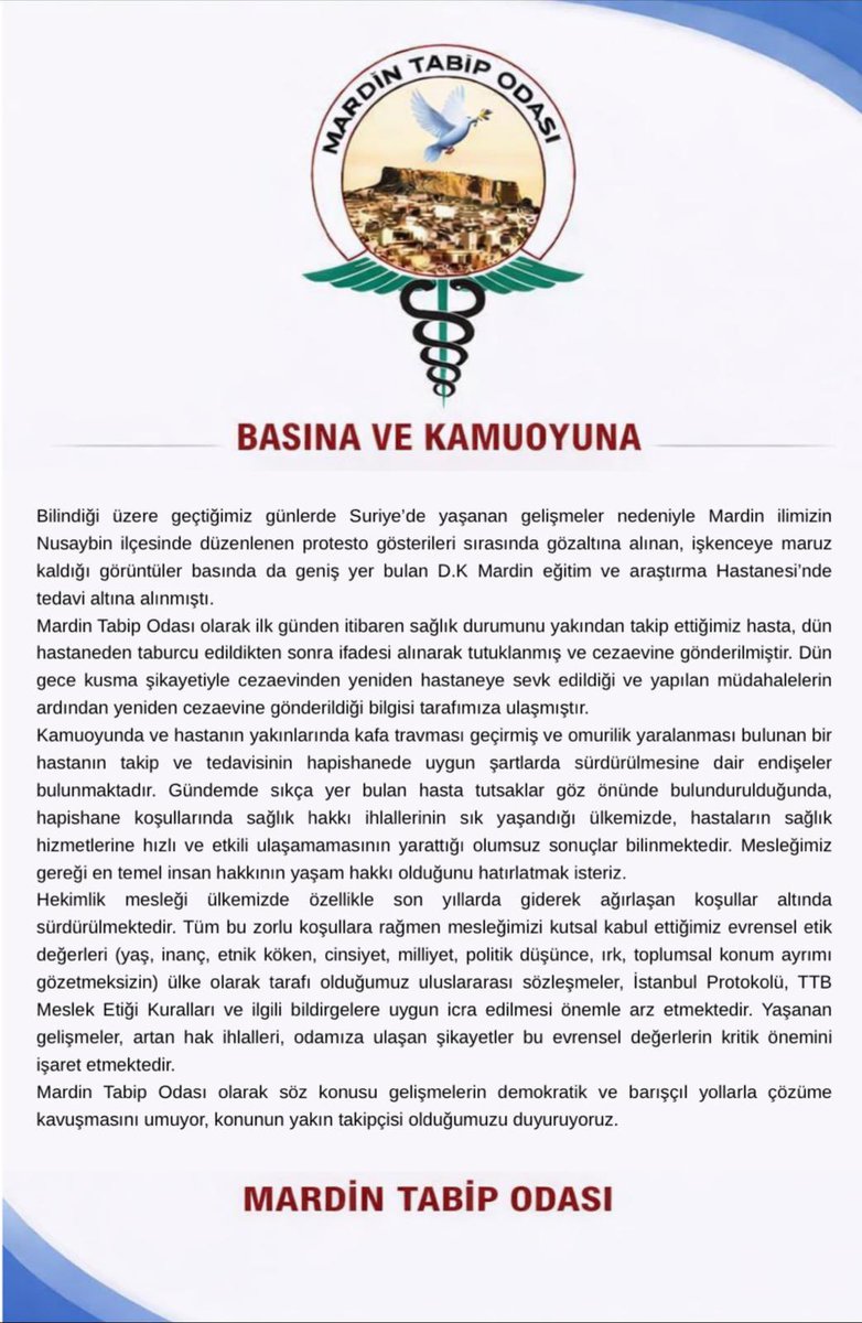 Mardin Tabip Odası/Odeya Bijîjkan a Mêrdînê tweet media