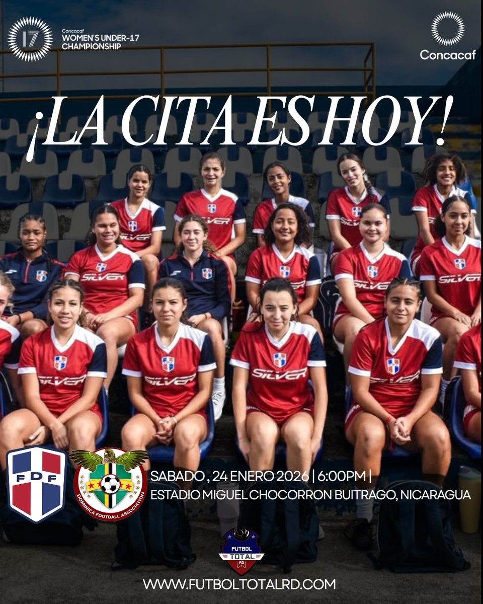 ¡Hoy juega nuestra Selección!🇩🇴

La Selección Dominicana Femenina Sub-17 comienza la travesía este sabado frente a Dominica en las Clasificatorias de Concacaf para la Copa Mundial Femenina de Fútbol Sub-17 de 2026.

#sedofutbol #selecciónfemenina #concacaf #concacafw