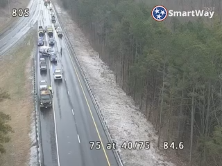 TearsaSmith's tweet photo. TRAFFIC ALERT: I-75 SB in Loudon County - near MILE MARKER 84.2 (the Split). Multi-Vehicle Crash reported at 01/24/2026 2:26 PM (ET). One lane open. #WATE https://t.co/rW9UxT7Ku4