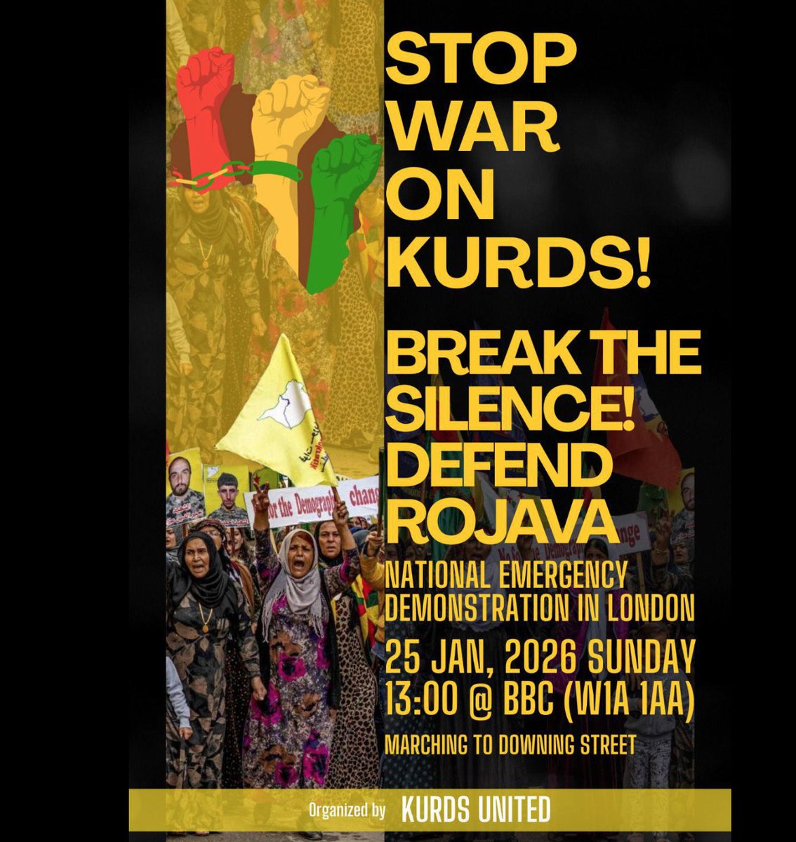 Hevallo's tweet photo. THOUSANDS MARCHED AGAIN IN LONDON TODAY WHILE WE ARE PREPARING FOR THE NATIONAL DEMONSTRATION TOMORROW.  ASSEMBLE SUNDAY AT BBC AT 1PM NEAREST TUBE STATION OXFORD CIRCUS.  #TwitterKurds https://t.co/rXAe3Yi7Jz