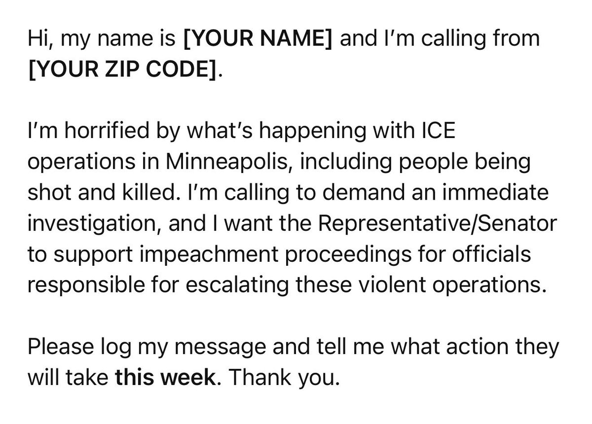 CraftyFeminist's tweet image. 🚨 CALL CONGRESS NOW.
ICE operations are escalating and people are being shot and killed.

📞 Capitol Switchboard: (202) 224-3121
Ask for your Senator + Rep.

I posted a script in the image 👏🏼 Use it 👏🏼Now!