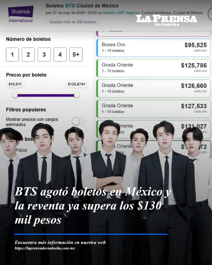 Los boletos del BTS WORLD TOUR ‘ARIRANG’ en México están AGOTADOS en venta general, pero en reventa (StubHub) aún hay +200 boletos desde $95 mil hasta $130 mil pesos 
#BTS #ARMY #SoldOut #BTSMexico #ARIRANG #Kpop #Reventa