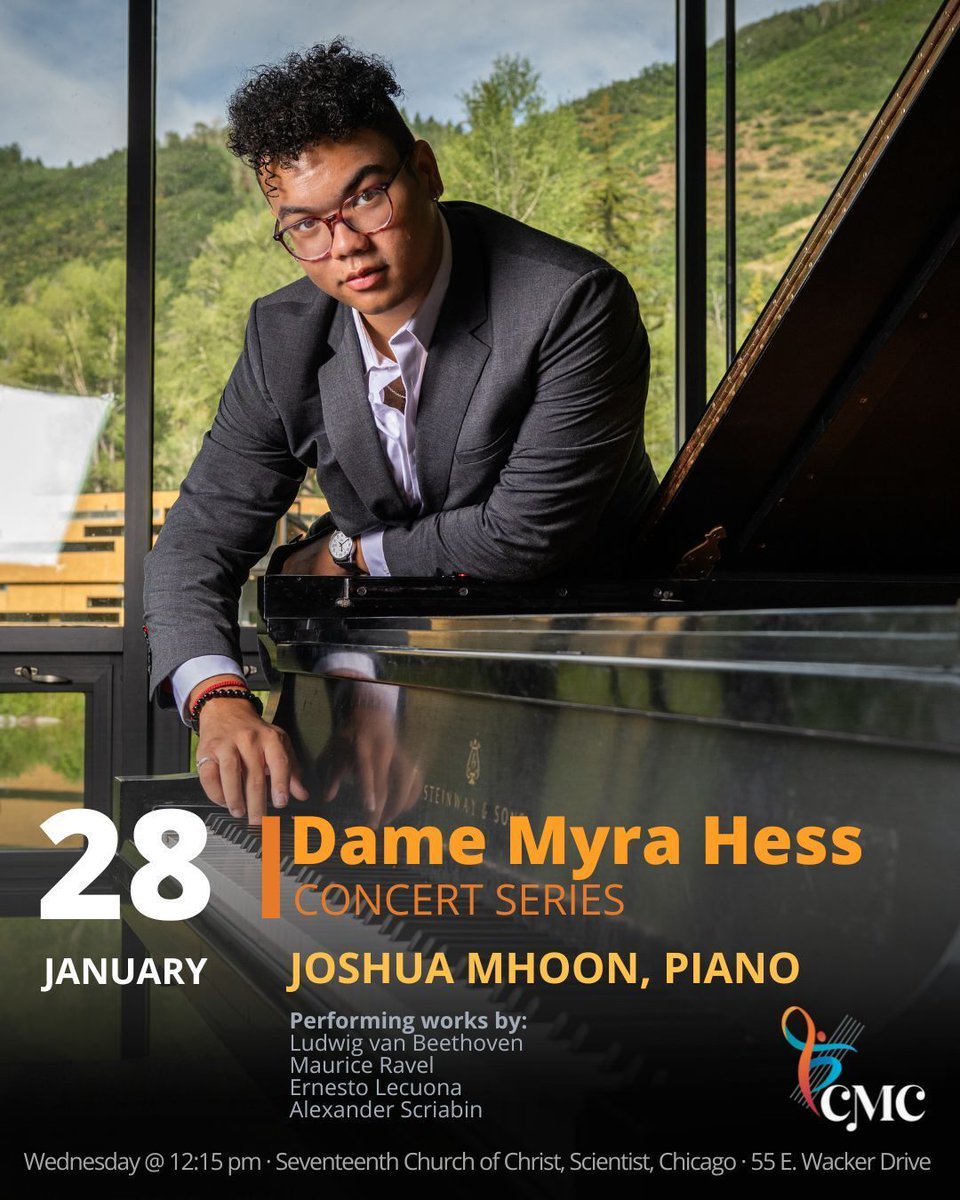 Chicago-born pianist Joshua Mhoon takes the stage this Wednesday for the Dame Myra Hess Concerts, returning to his hometown to share his musical voice! 

📅 Wednesday at 12:15 PM
📍 Seventeenth Church of Christ, Scientist
🎟️ Free admission