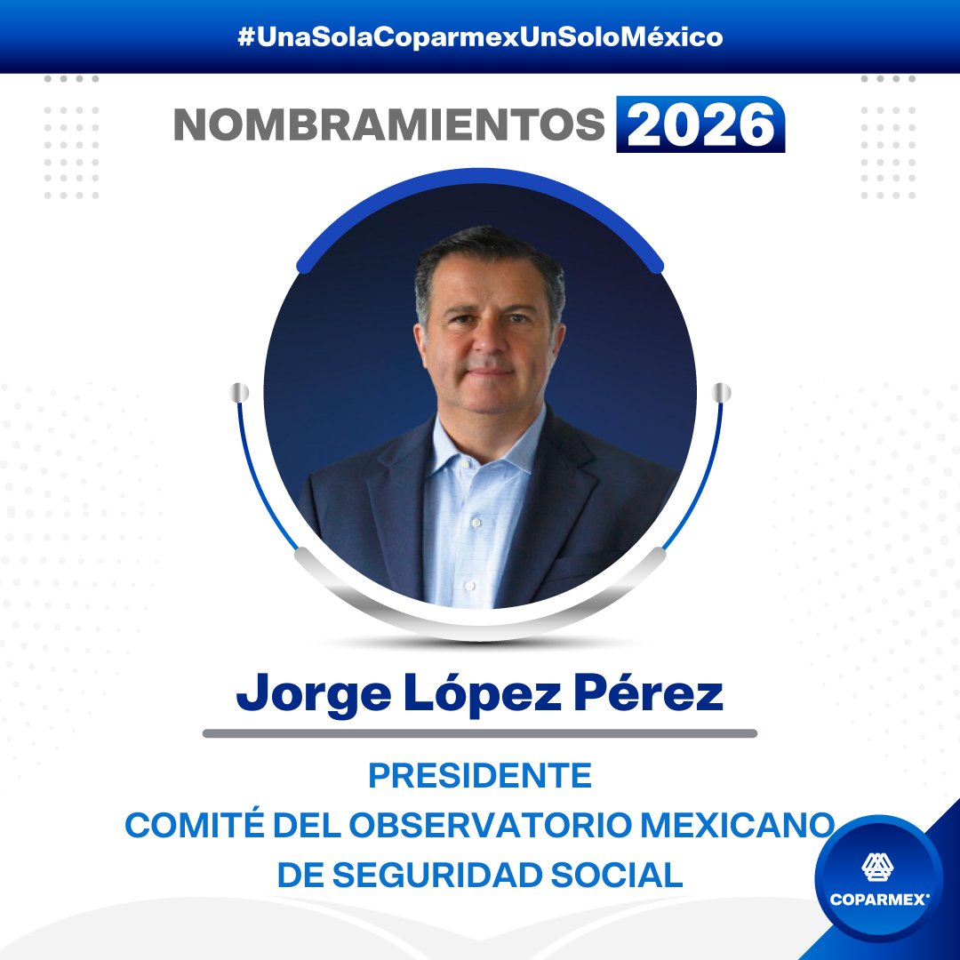 🔵 Celebramos la continuidad de <a href="/ActJorgeLopez/">JORGE LÓPEZ PÉREZ</a> como Presidente del Comité de Observatorio Mexicano de Seguridad Social en nuestra Confederación.
🔁 Su renovación es muestra de confianza, compromiso y visión compartida.
#UnaSolaCoparmexUnSoloMéxico