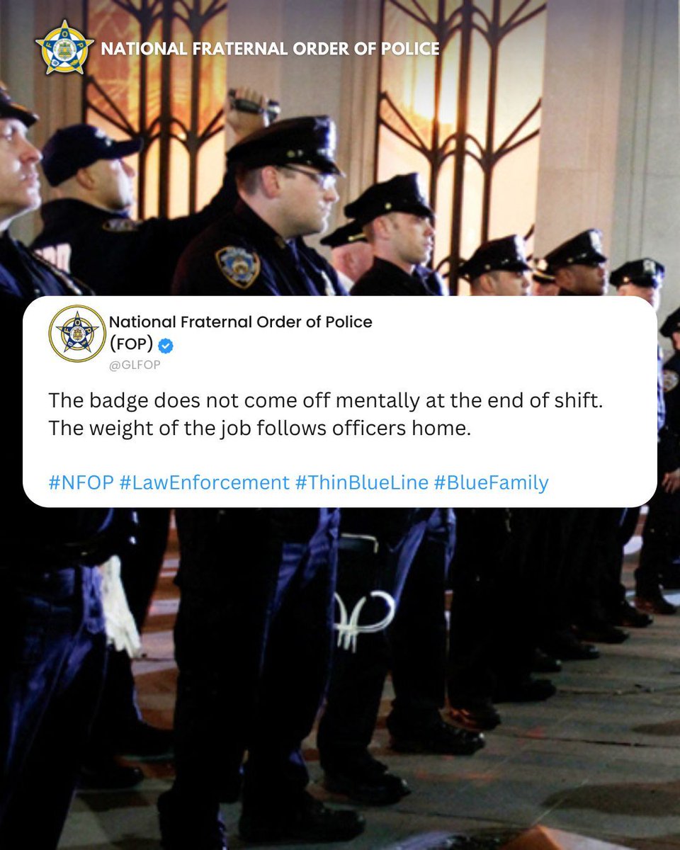 GLFOP's tweet image. Law enforcement impacts families, health, and relationships. Support has to reflect the full scope of the profession.

#OfficerWellness #LEFamilies #LawEnforcement #FOP #PoliceLife