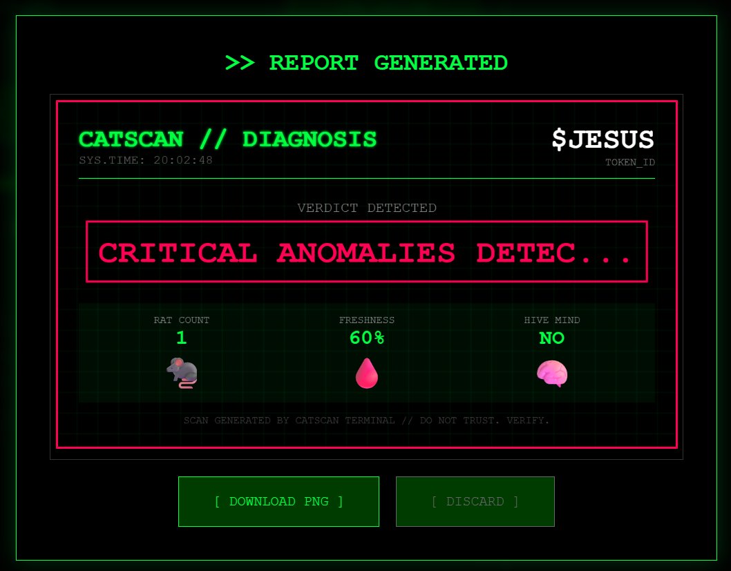 CatScanSol's tweet image. Here we have the share card for $JESUS 

When we have runners in the trenches, it is great, but all the bottom feeders come out to play.

$CATSCAN is trying to keep you safe from using your precious SOL

If you have to ape, ape the main runner.