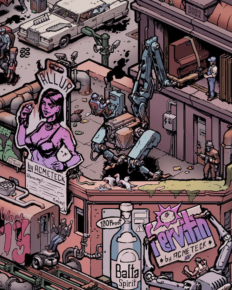 zaltys_art's tweet image. Adverts for pills and booze are plastered all over the city of Herzmark.
#isometric