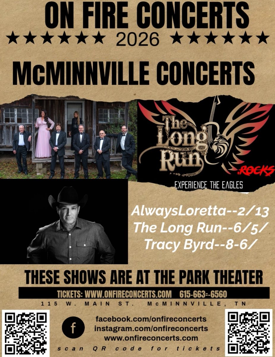 Great shows coming to McMinnville.  Get your tickets now by clicking here, onfireconcerts.simpletix.com or onfireconcerts.com