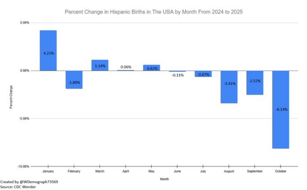 Hispanic births declined substantially during Trump’s term. 

Whites were the only group to experience an increase in birth rates.

Follow: <a href="/AFpost/">AF Post</a>