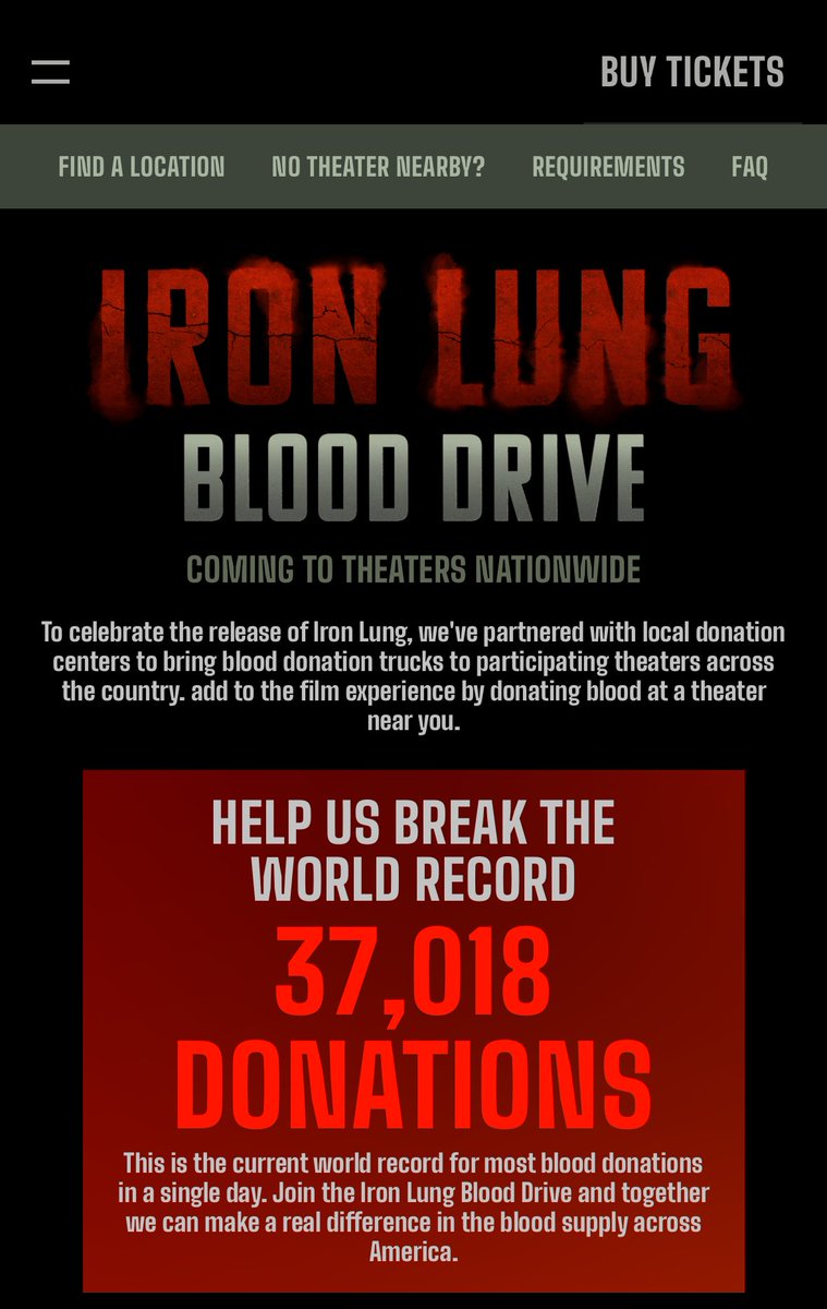 THERE IS OFFICIALLY A PAGE FOR THE BLOOD DRIVE ON THE IRON LUNG SITE!!! THE GOAL IS TO BREAK THE RECORD FOR THE MOST BLOOD DONATIONS IN A SINGLE DAY
