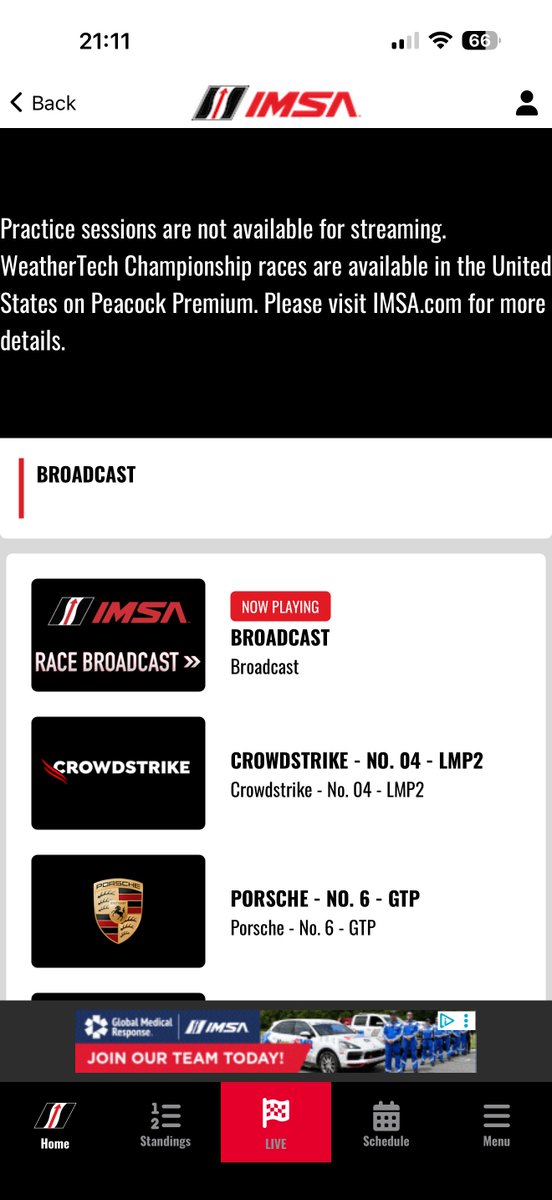KoenVoortman's tweet photo. @IMSA somehow the main broadcast cannot be seen here in Europe. I can see all the in car streams, but not the main broadcast.  Any guesses or suggestions? https://t.co/dBaMJyGUVm