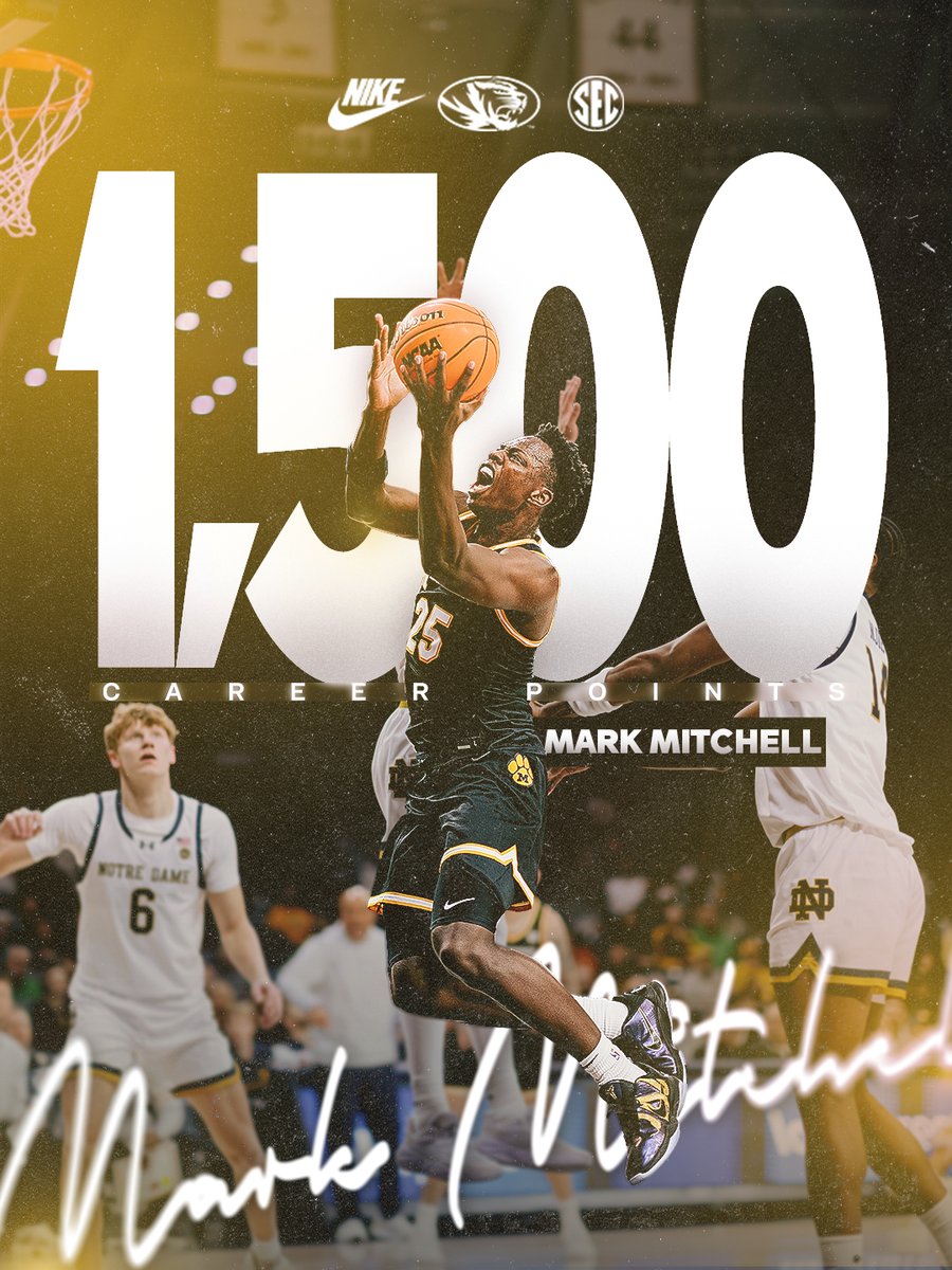 MizzouHoops's tweet photo. Congrats @Mark_mitchell25 for 1⃣5⃣0⃣0⃣ career points

#MIZ 🐯 https://t.co/fYkaFEByI4
