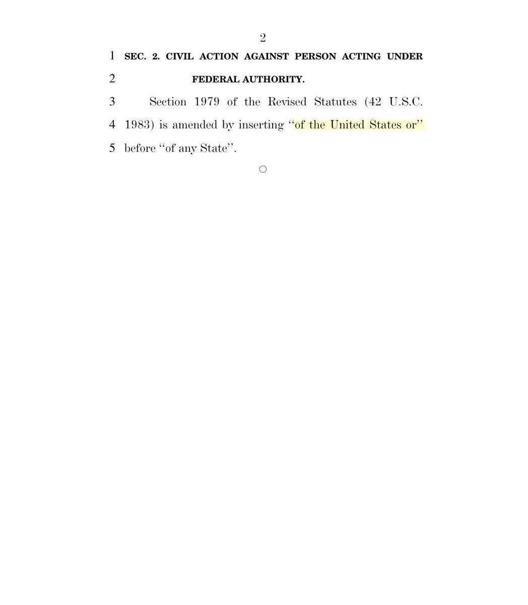 pjaicomo's tweet photo. Whatever you think about the legal analysis that led the Supreme Court to hold in Egbert v. Boule that Americans can’t* sue federal agents for constitutional violations, it’s incongruous with the idea of a Bill of Rights.

Congress? 

You could fix this with 5 words: