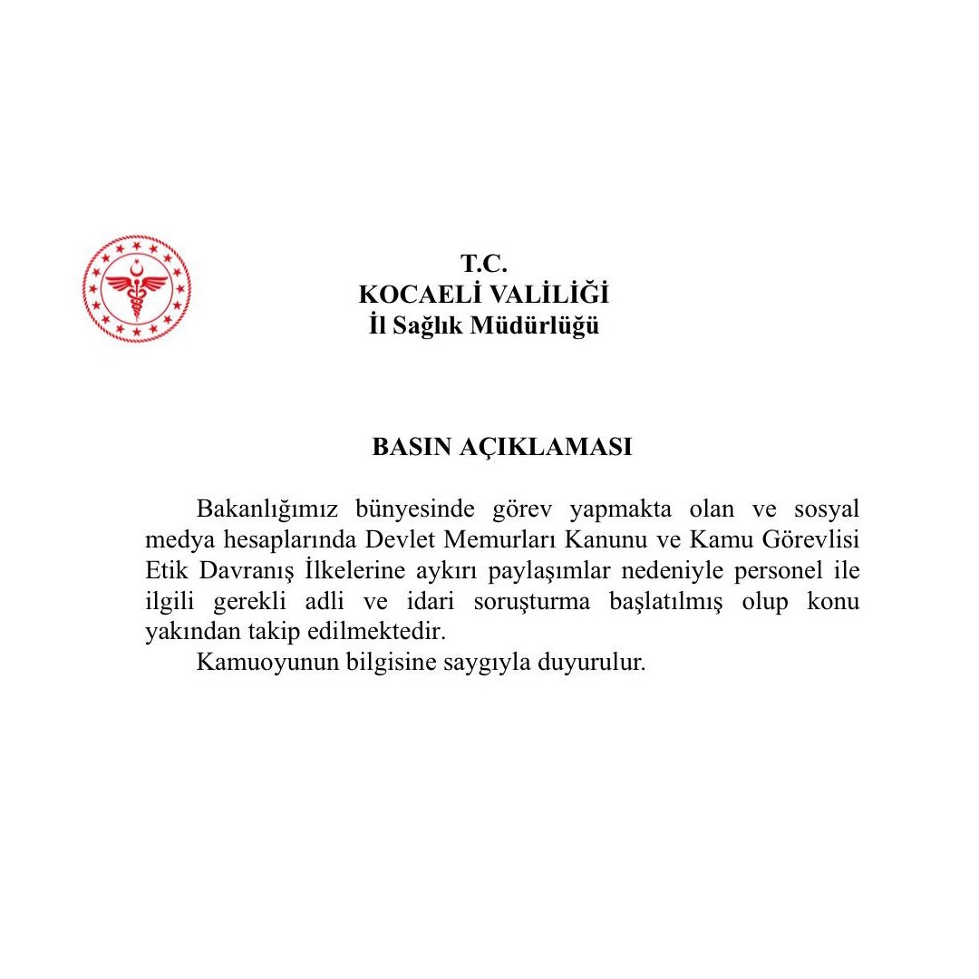 dengeplus's tweet image. Kocaeli İl Sağlık Müdürlüğü, terör örgütü propagandası yapan personel hakkında soruşturma başlattı.