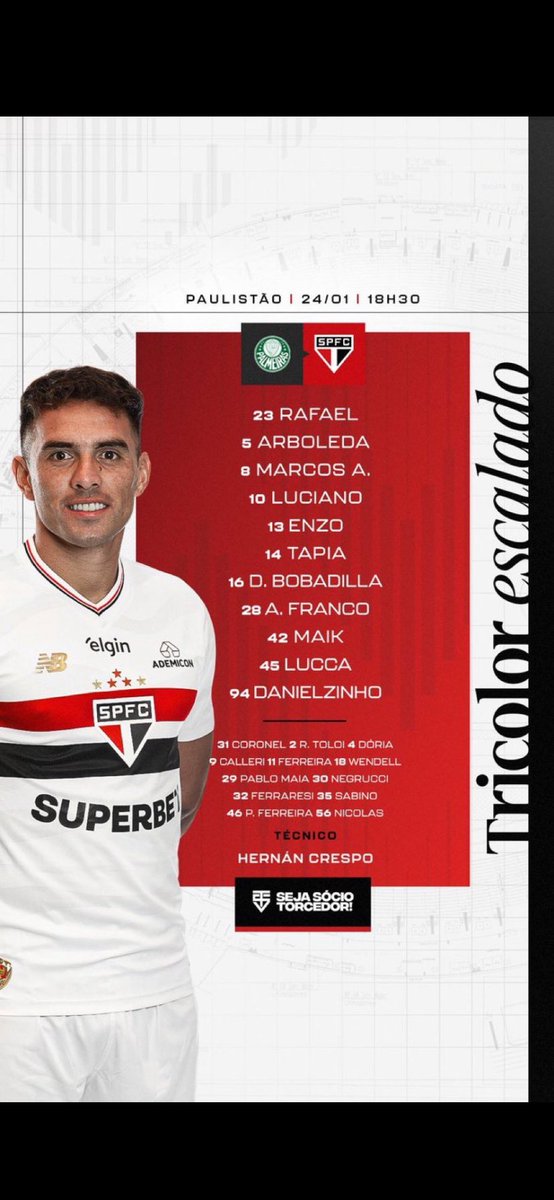 São Paulo escalado . Linha de 4 novamente