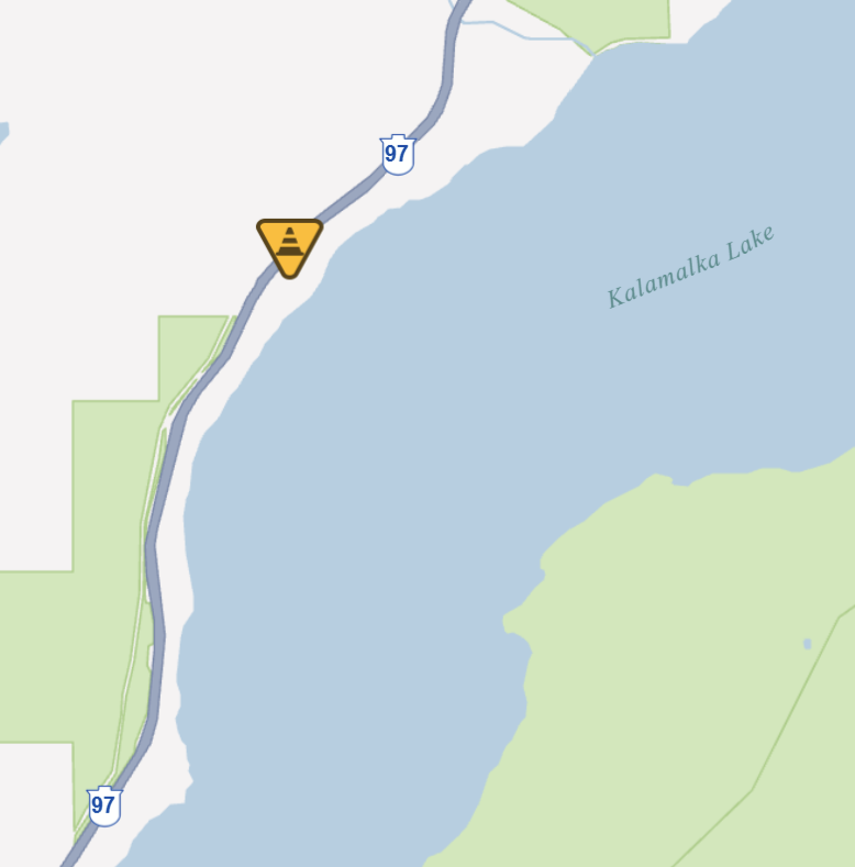 DriveBC's tweet photo. ⚠️#BCHwy97 - Northbound vehicle incident north of Crystal Waters Rd near #VernonBC. Northbound traffic is reduced to one lane. Expect delays. #OkanaganHwy
#ColdstreamBC
ℹ️For more info: https://t.co/FsgN6m0QUs https://t.co/zo0haaOaCo