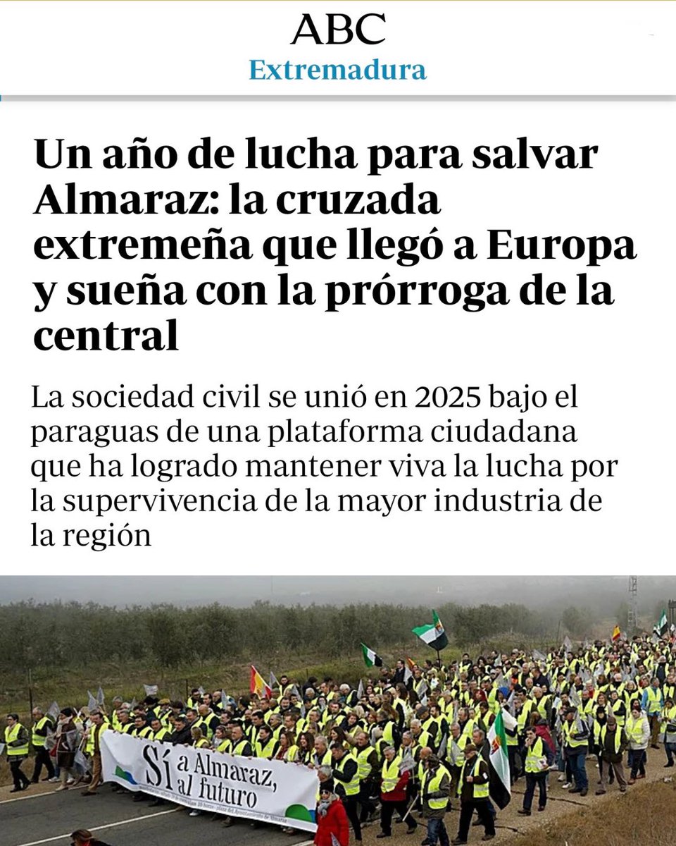 Un año de lucha para salvar Almaraz: la cruzada extremeña que llegó a Europa y sueña con la prórroga de la central. 

Y allí estuvo un servidor, en la cabecera de la manifestación, mostrando su apoyo.
archive.ph/2026.01.24-083…