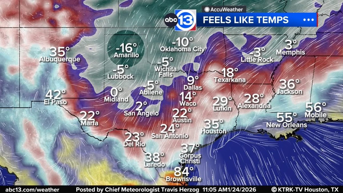Feels 100° colder in Amarillo, TX (-16° F) than it does in Brownsville, TX (84° F)

Only in Texas, amirite? 🤠
