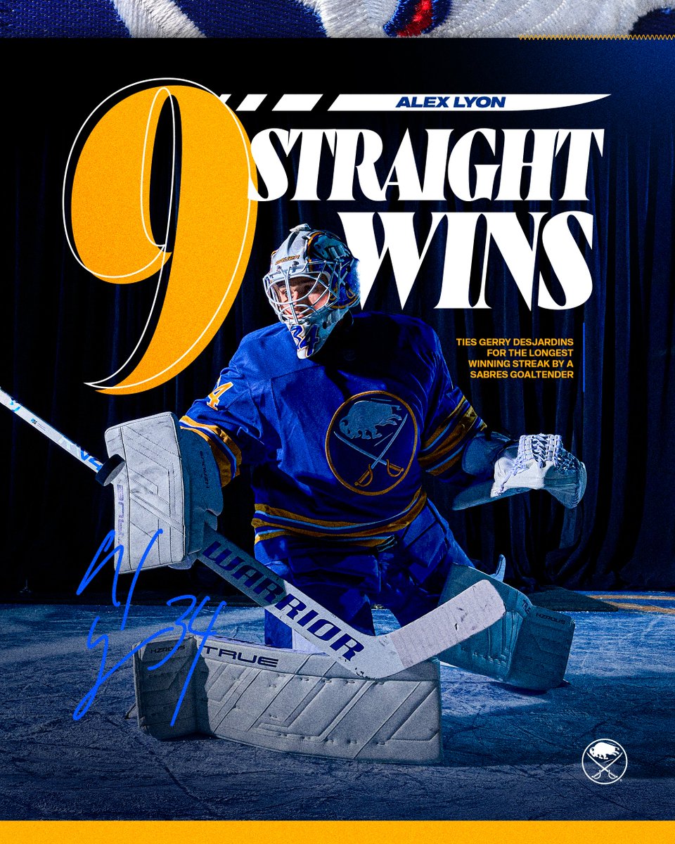 BuffaloSabres's tweet image. 𝐍𝐈𝐍𝐄 wins in a row for the Lyon King! 🦁

#LetsGoBuffalo | #sabrehood