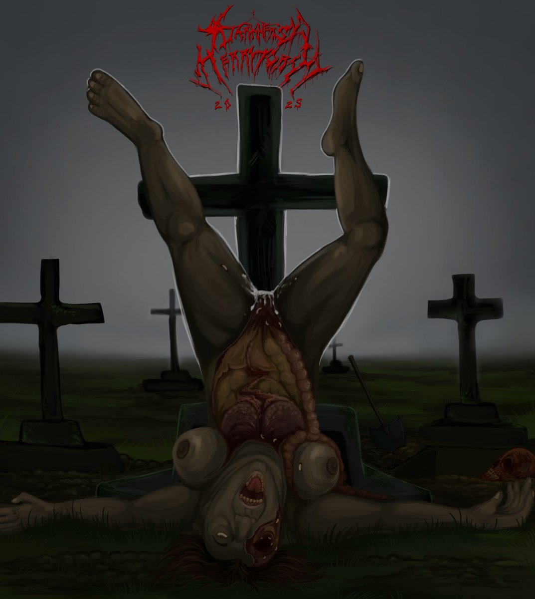 "Necrophiliac" Gore warning. Another art i made at the new year. #horror #digitalart #arttwt #goreart #Disgust