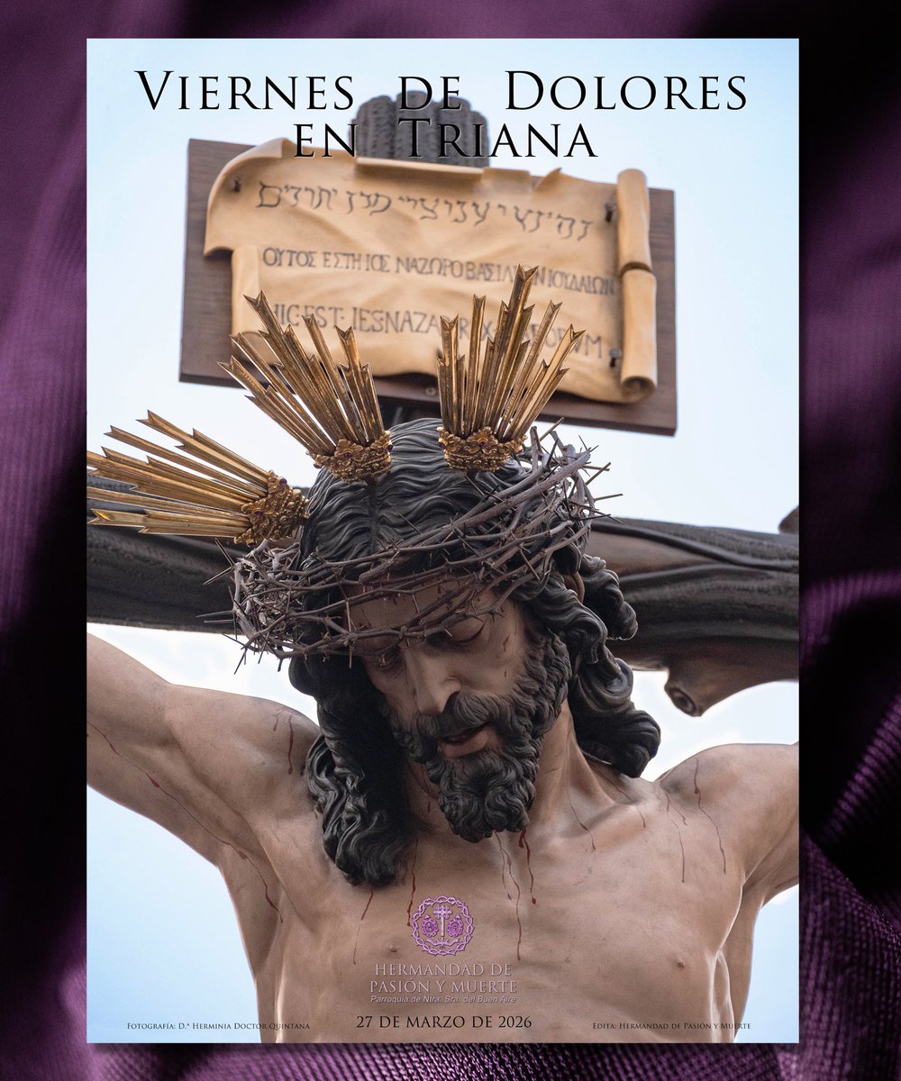 ACTUALIDAD | CARTEL “VIERNES DE DOLORES EN TRIANA” 2026.

Presentamos el Cartel “Viernes de Dolores en Triana” 2026, fotografía de <a href="/hermidoctorfoto/">hermidoctorfotos</a>.

ℹ️ hermandadpasionymuerte.es/?p=3252

#HermandadPasiónyMuerte