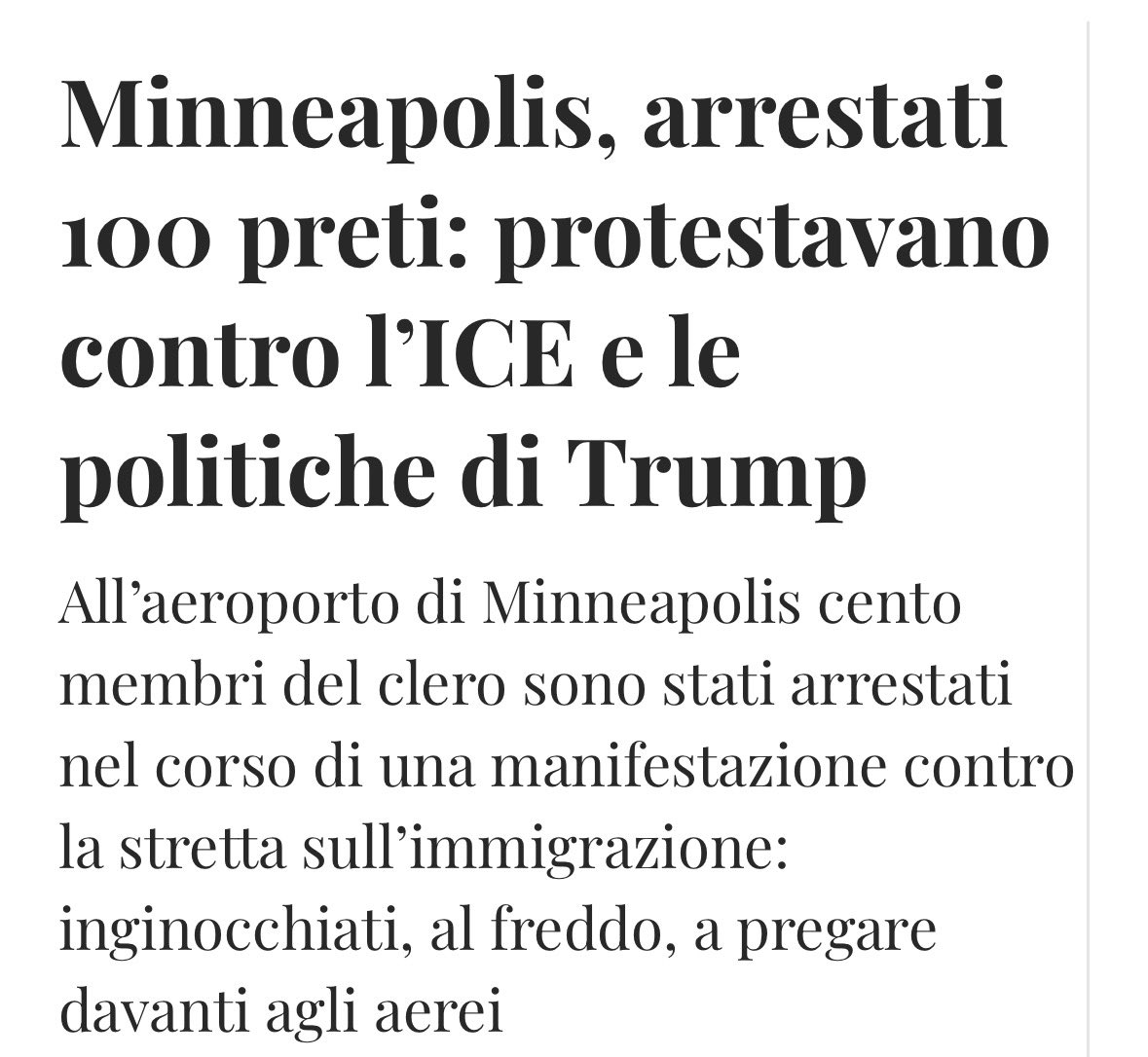 Hanno arrestato dei preti perché pregavano contro L’ICE.
Pregavano, seduti per terra.
Pillon, il baciarosari e la madre cristiana nulla da dire al riguardo? 
Anche loro pericolosi terroristi? 
#USA