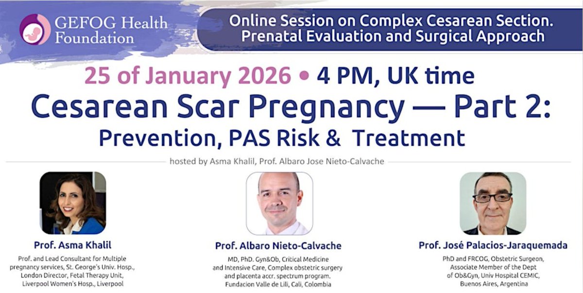 Tomorrow, free acces, Cesarean Scar Pregnancy #CSP #PAS treatment, interactive virtual session. 4 pm UK time
Free access after registration.

<a href="/ProfAsmaKhalil/">Asma Khalil</a> 

<a href="/palacios_111/">José Miguel Palacios Jaraquemada</a>  

eventbrite.co.uk/e/cesarean-sca…