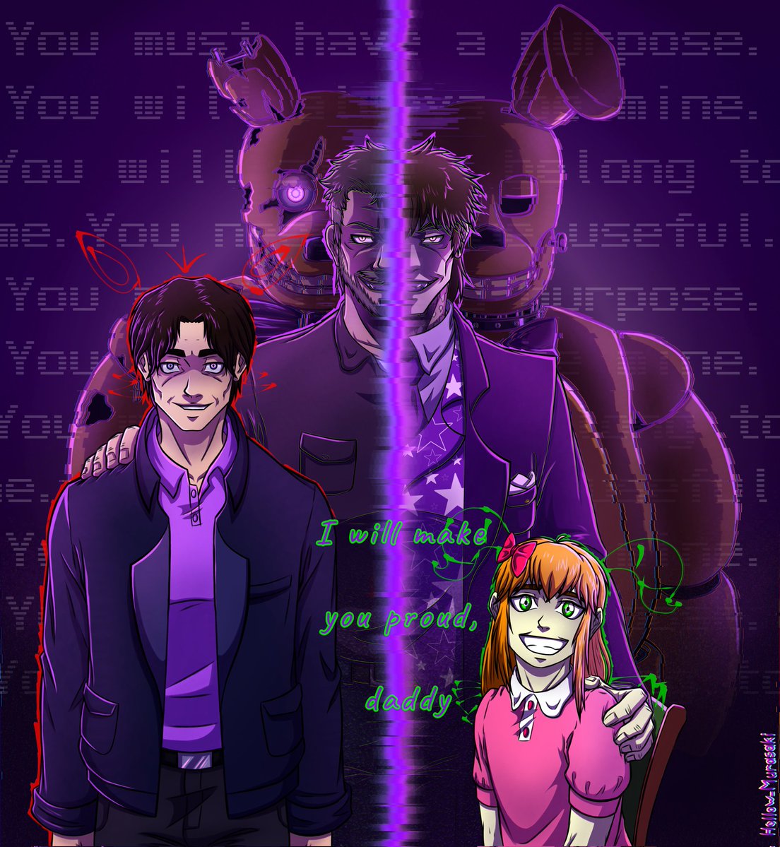 I finally got around to watching the fnaf 2 movie... and this drawing could have been better. I just gave up on it... 
#FNAF2Movie #FiveNightsAtFreeddys #Williamafton #michaelafton #elizabethafton